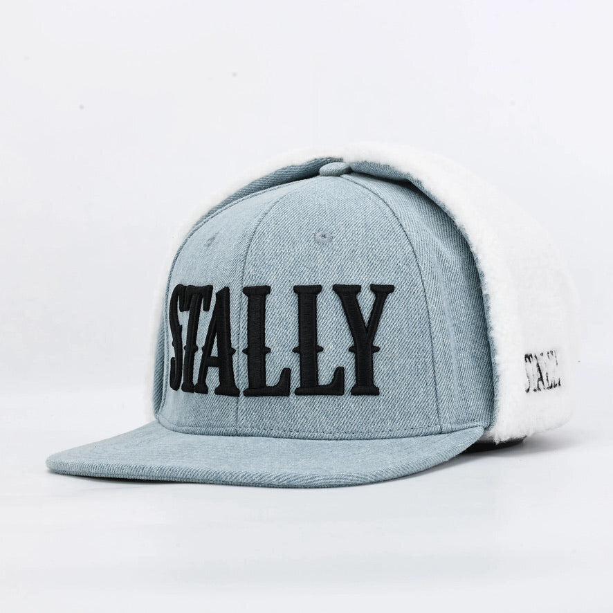 Stally Brand Denim Trapper Hat with Sherpa Ear Flaps Front View