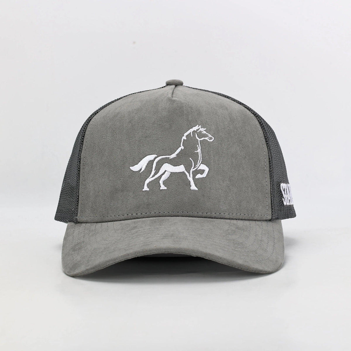 Stally Brand Charcoal Western Trucker Suede Crown Detail