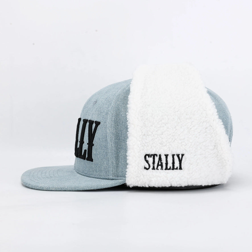 Stally Denim Trapper Hat Side Profile with Ear Flaps Down