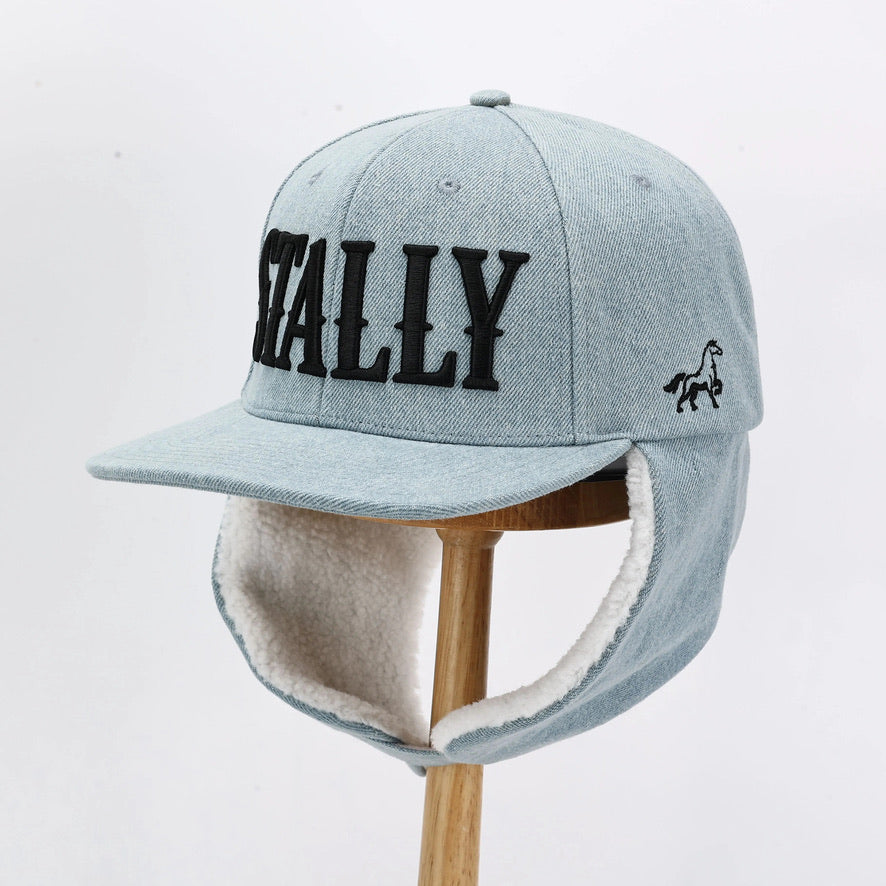 Stally Denim Ear Flap Hat Sherpa Lining Detail