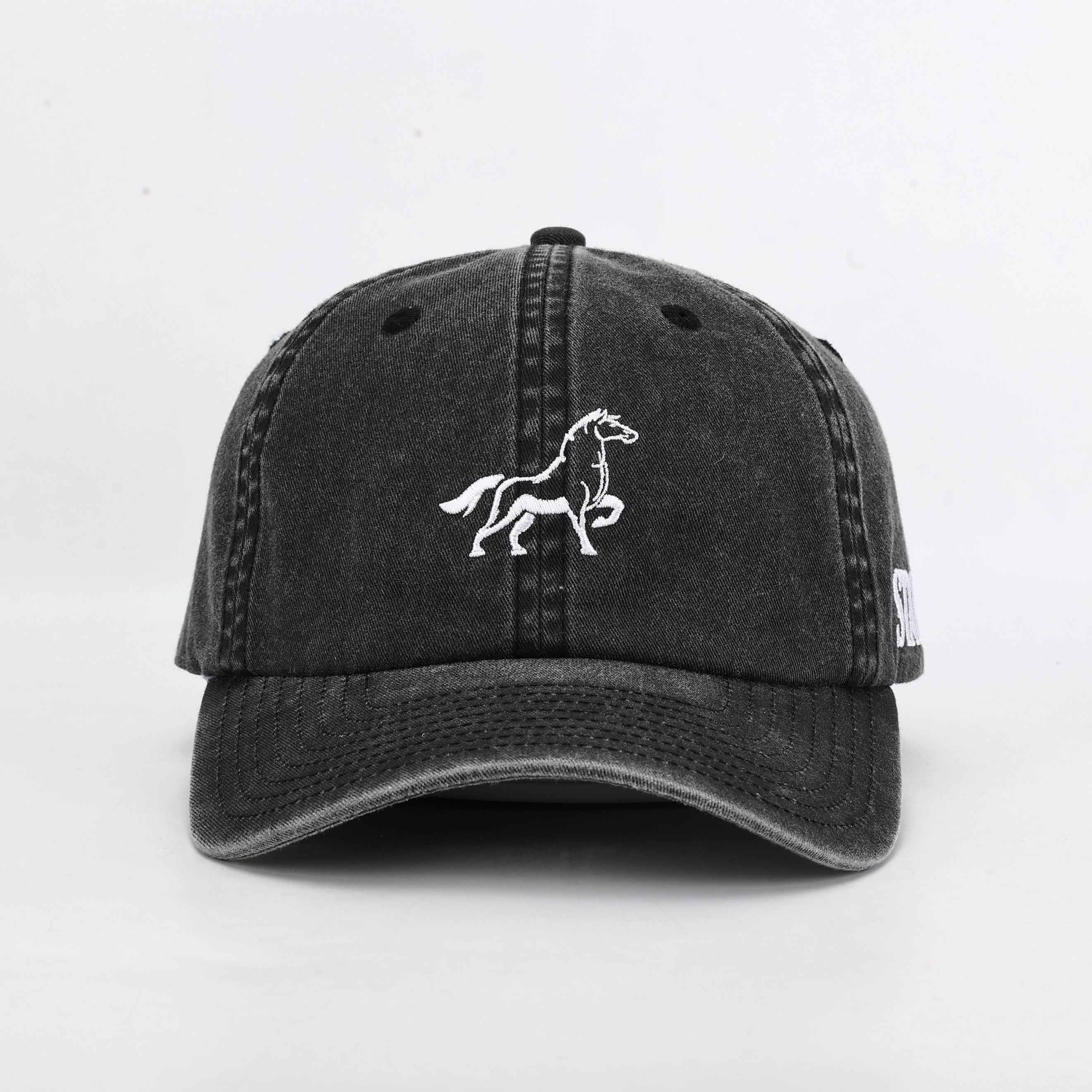 Stally Charcoal Washed Denim Dad Hat Side Profile View
