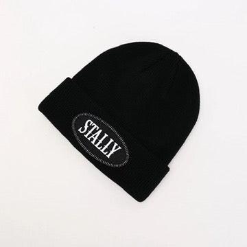 Stally Black Frontier Beanie Logo Patch Close Up
