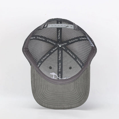 Stally Brand Charcoal Hat Embroidered Logo Close Up