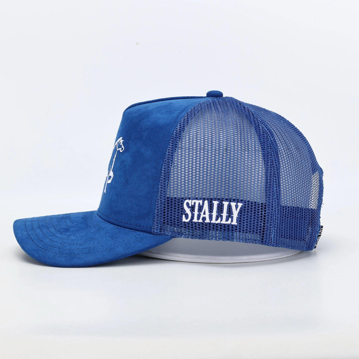 Stally Brand Royal Blue Western Trucker Suede Crown Close Up