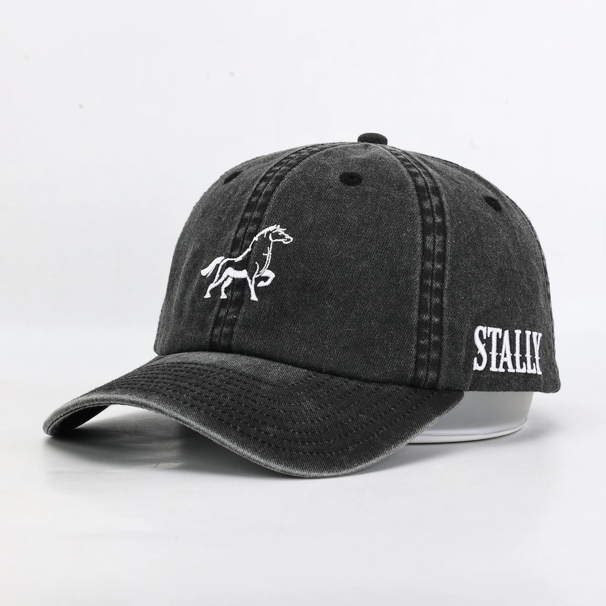 Stally Brand Charcoal Washed Denim Western Dad Hat Front View