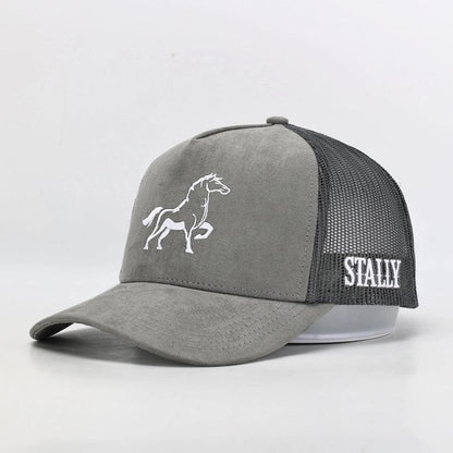 Stally OG Charcoal Gray Suede Trucker Hat Front View