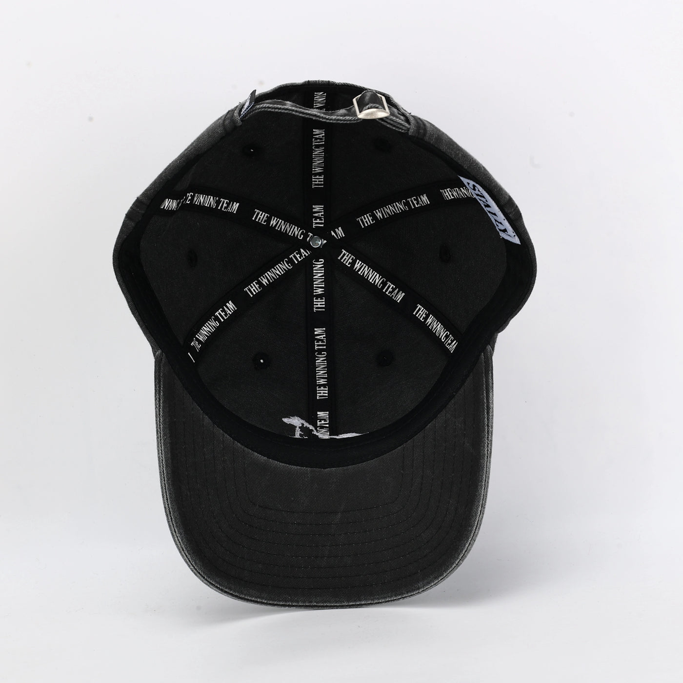 Stally Brand Charcoal Denim Hat Embroidered Logo Close Up