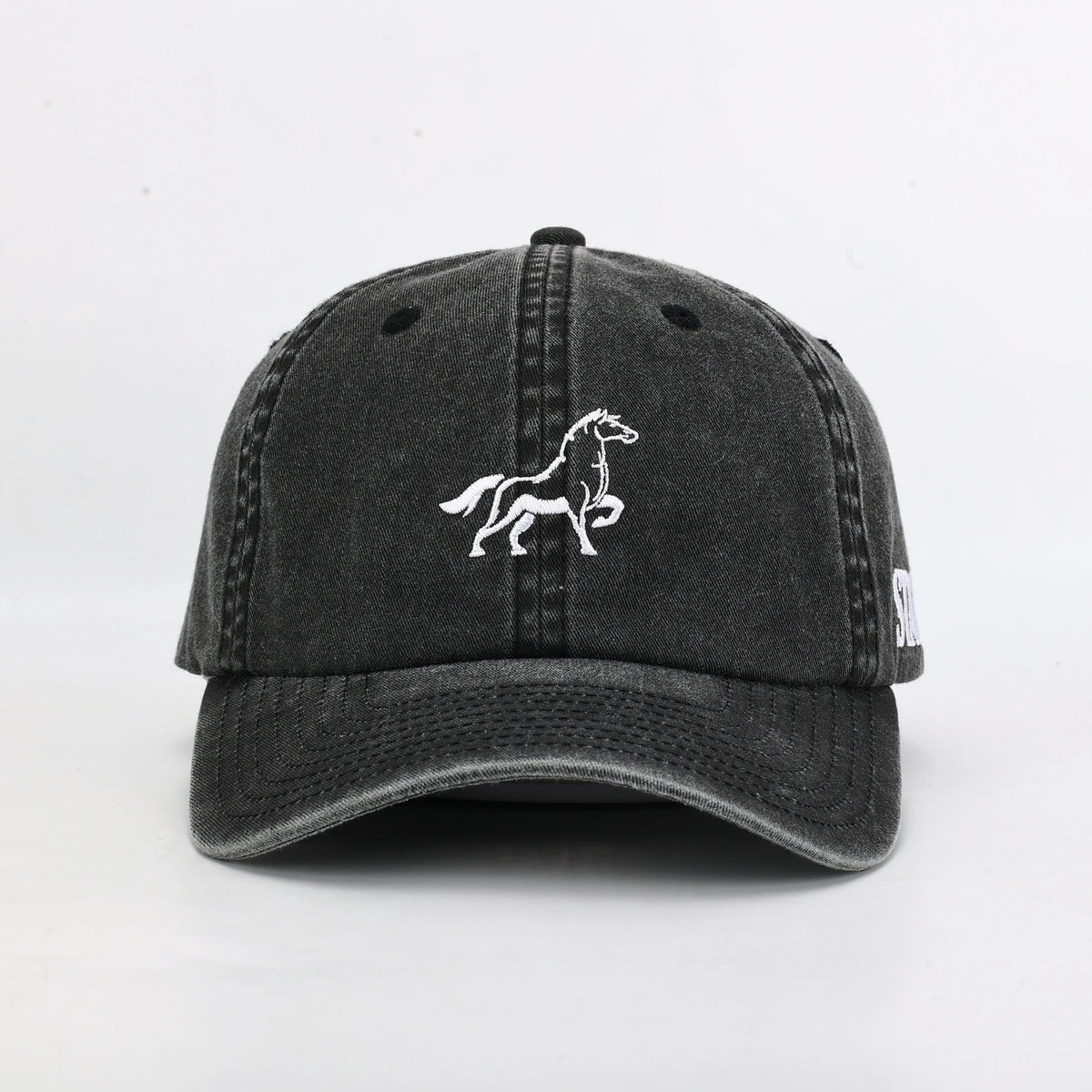 Stally Charcoal Washed Denim Dad Hat Side Profile View
