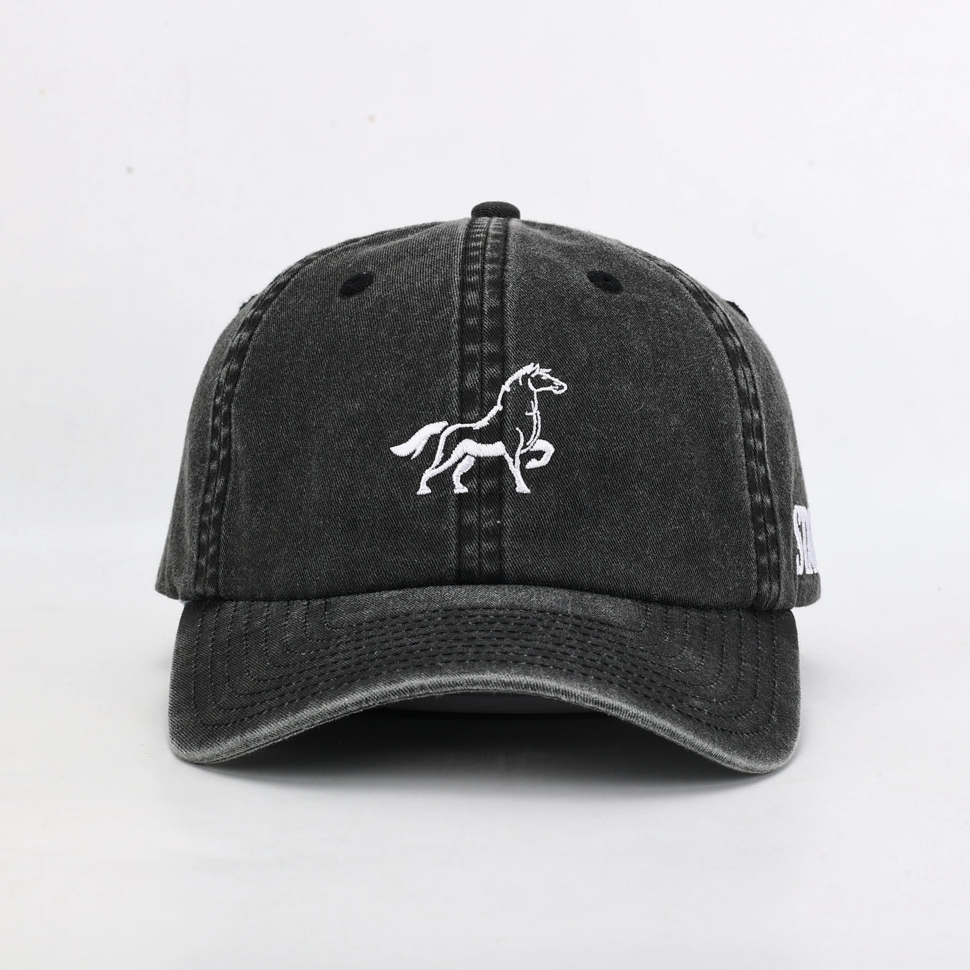 Stally Charcoal Washed Denim Dad Hat Side Profile View