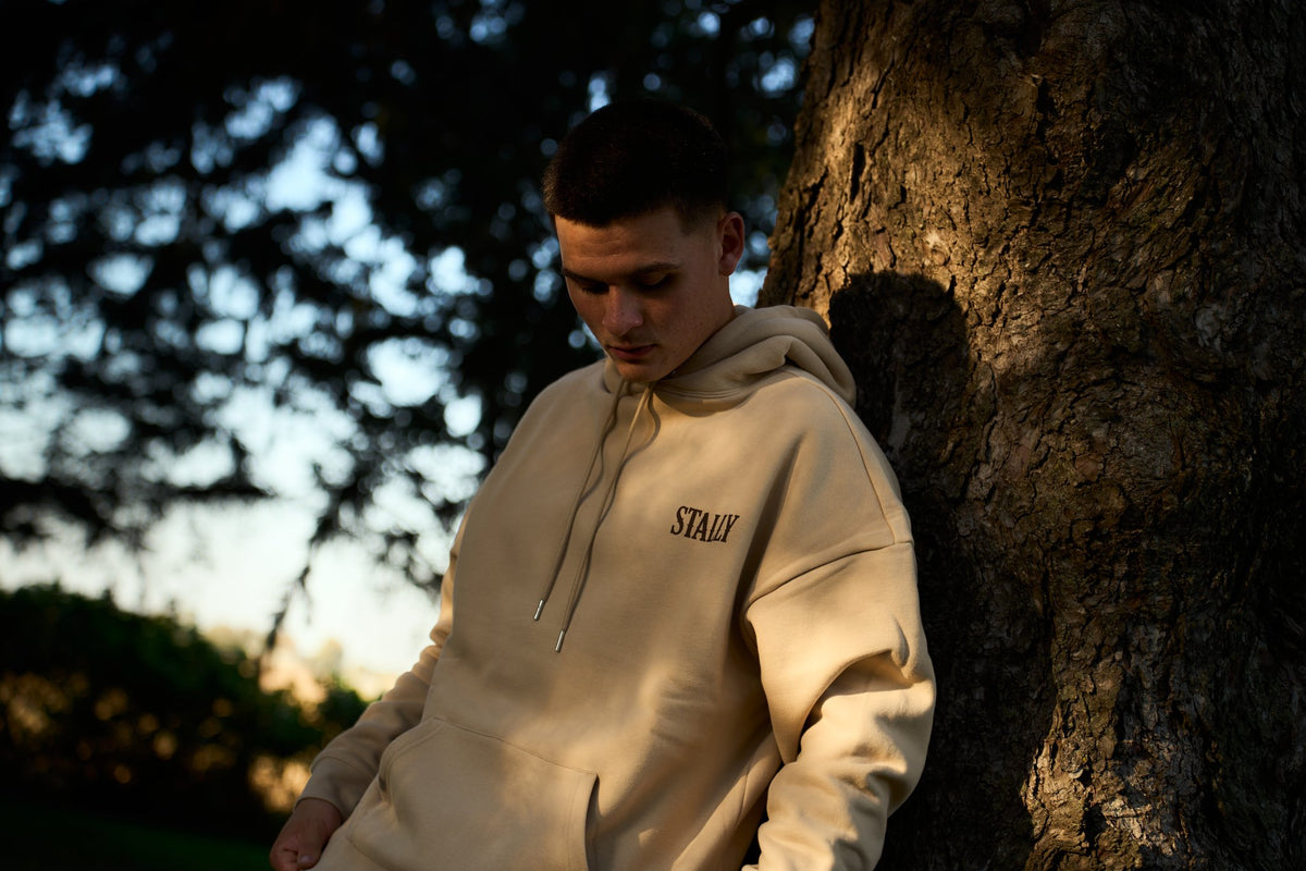 STALLY Draft Hoodie in Saddlewood on model