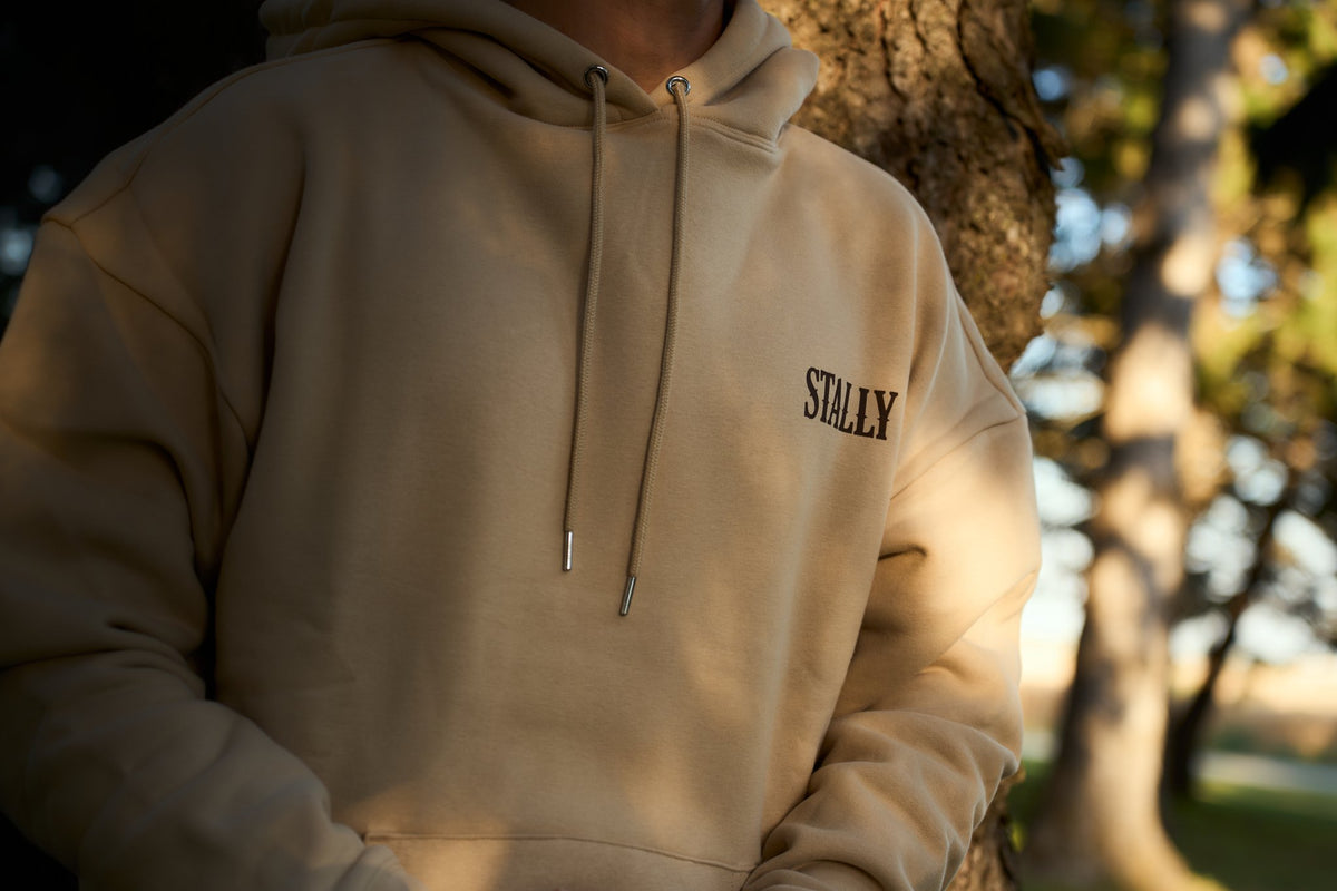 STALLY Draft Hoodie in Saddlewood on model