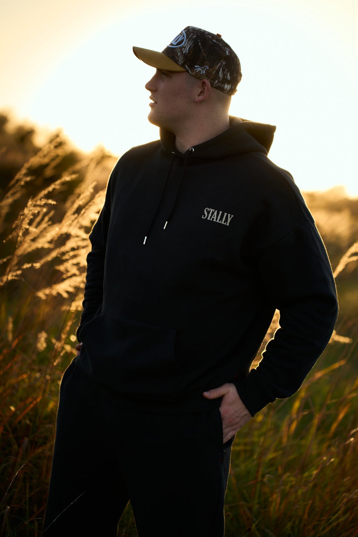 STALLY Draft Hoodie in Coal Black on model