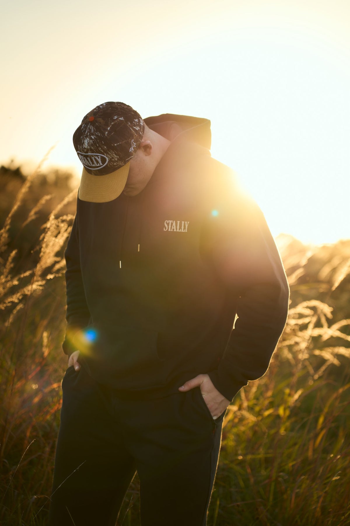 STALLY Draft Hoodie in Coal Black on model