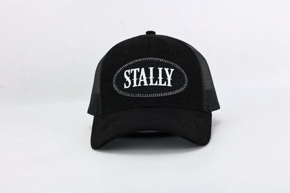 Stally Black Trucker Cap Side Profile Showing Mesh Back