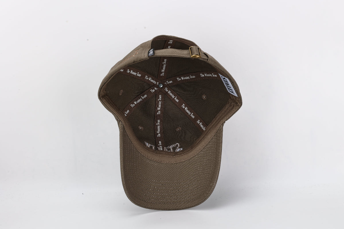 Frontier Khaki Western Dad Hat Logo Detail Close Up