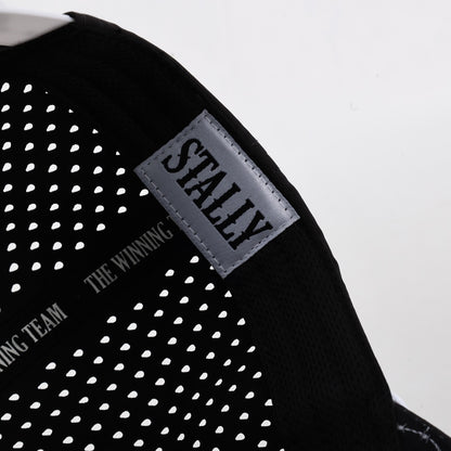 Black sports jacket with a gray 'STALLY' patch on a white background
