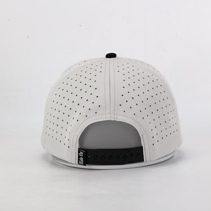 White perforated cap back view on a light gray background