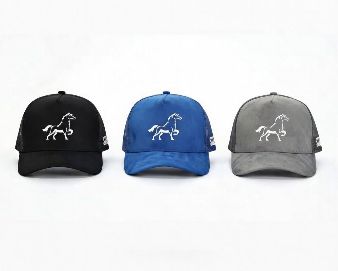 Stally Brand OG 3 Pack Western Trucker Hat Bundle in Black Royal Blue and Charcoal