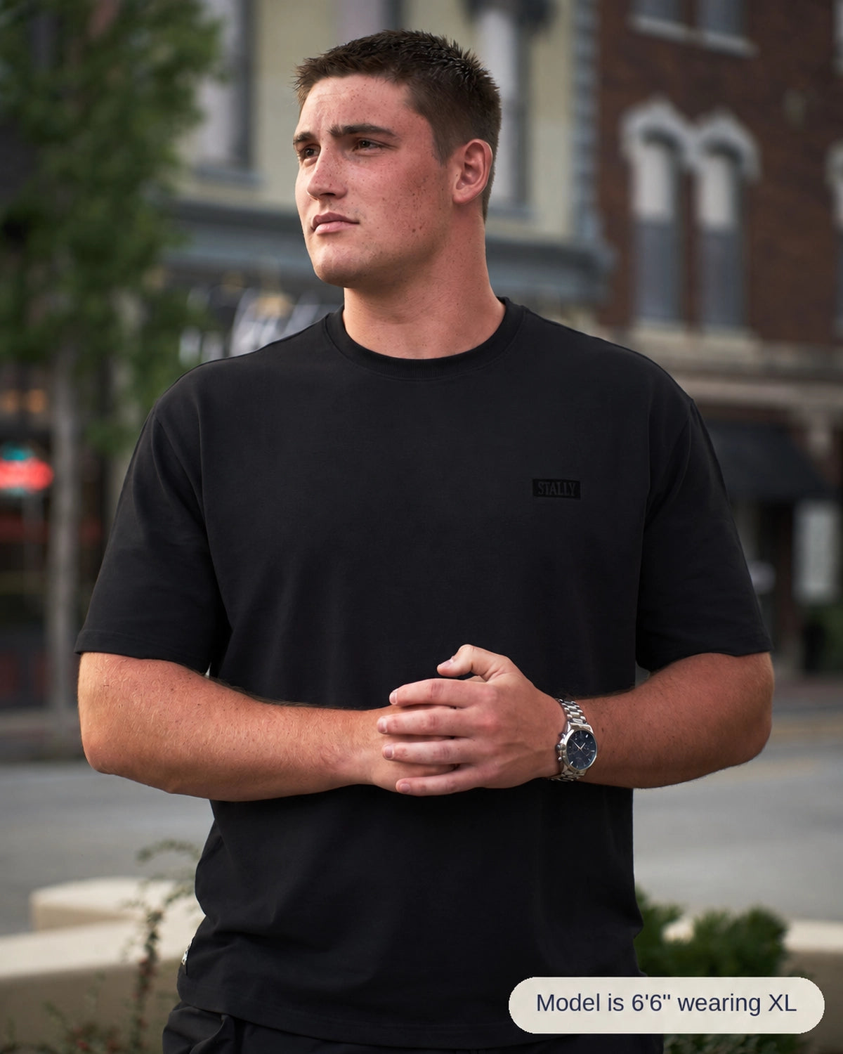 Horsepower Men's Boxy Tee in Coal Black, front view