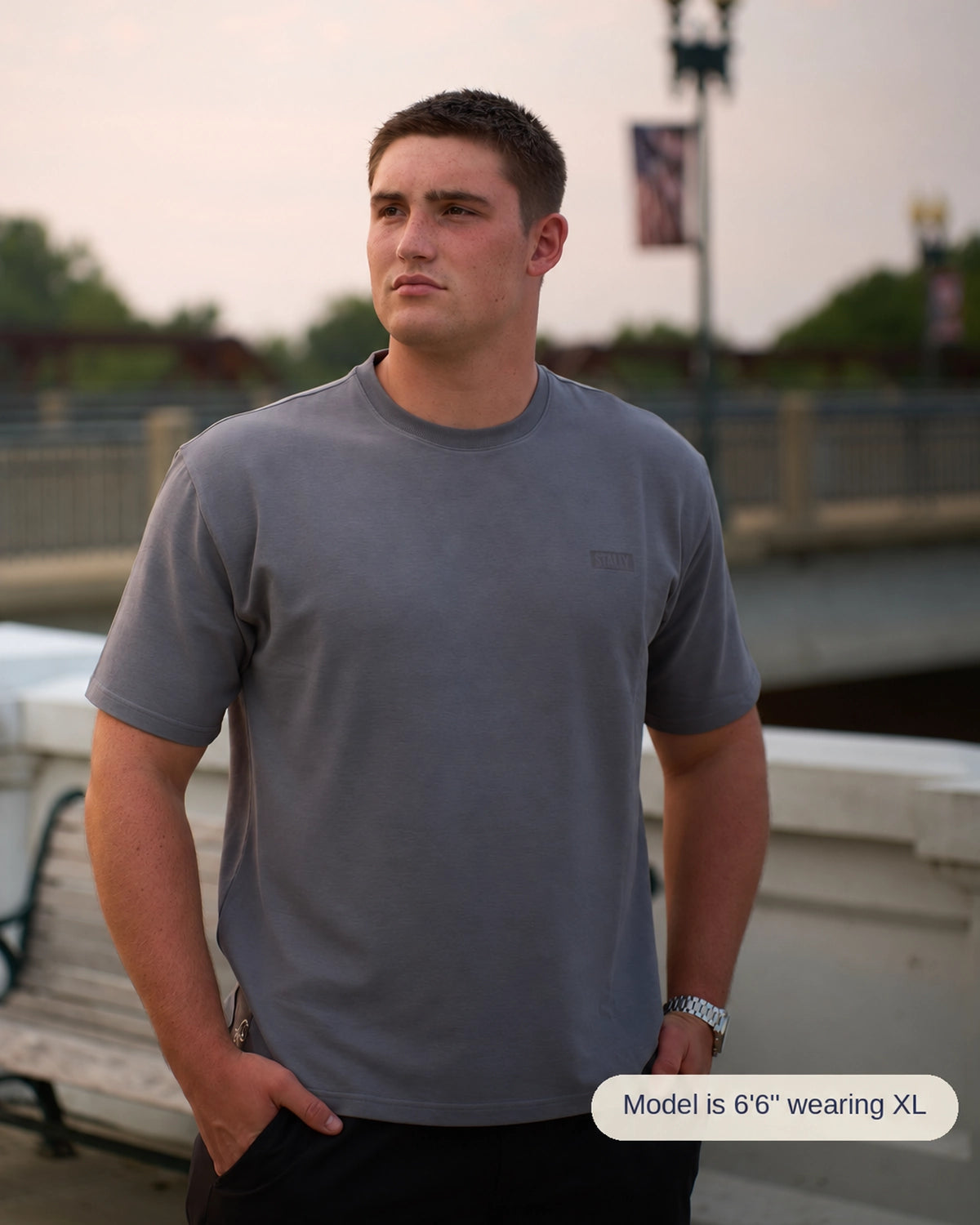 Horsepower Mens Boxy Tee in Iron, front view