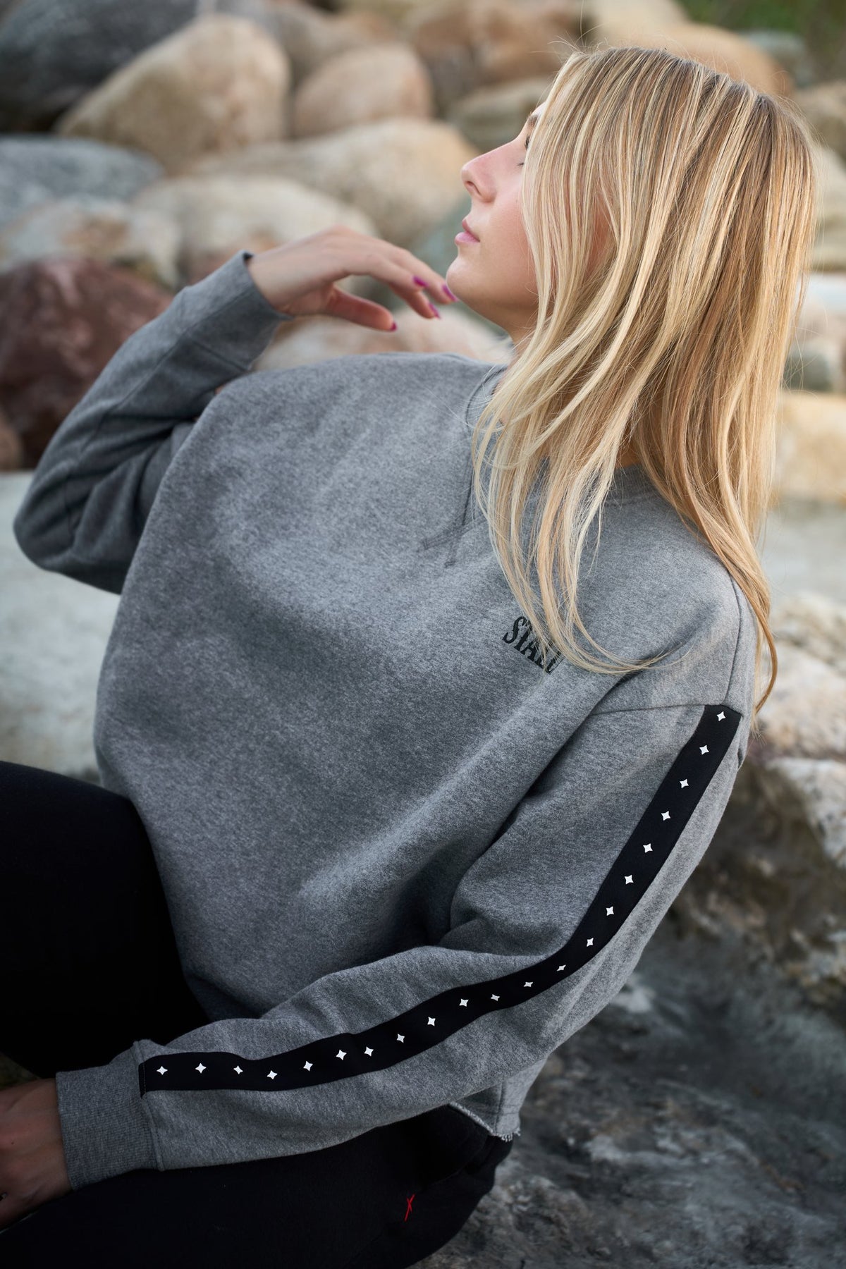 STALLY Range Womens Boxy Crew in Grey Heather with Range Womens Straight Leg in Coal Black