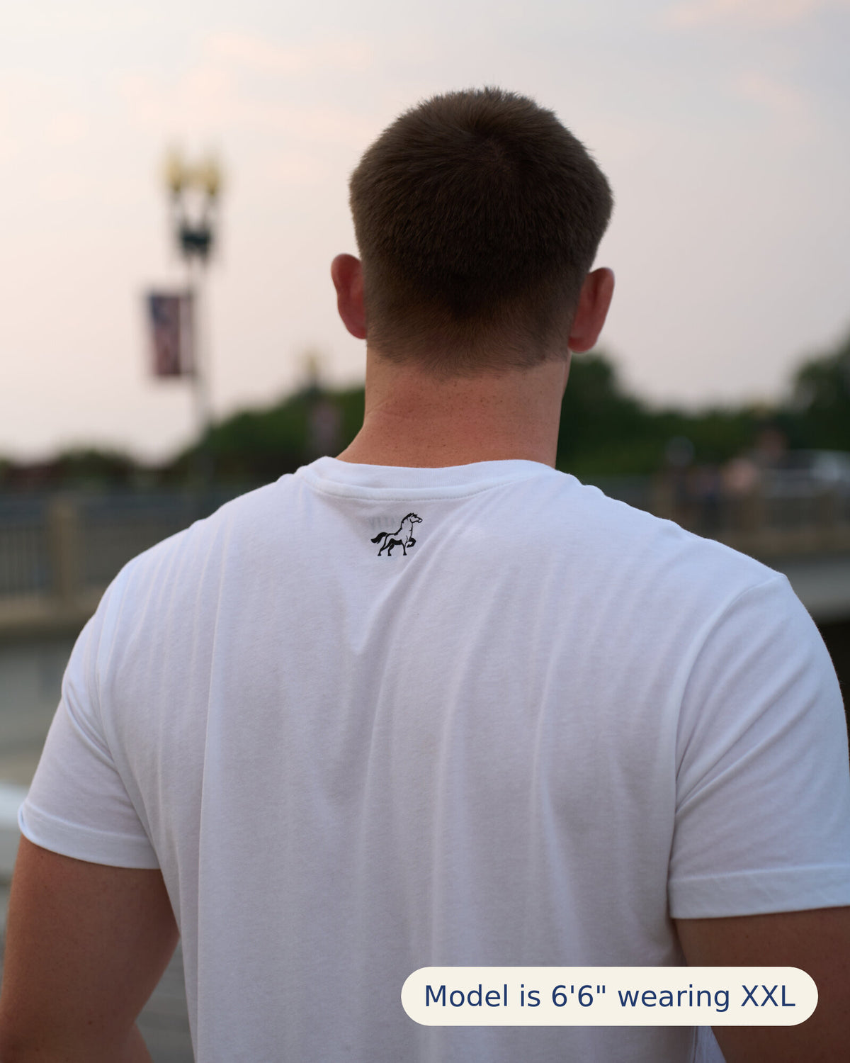 Stally Workhorse Performance Tee in Chalk White back view with Stally horse logo